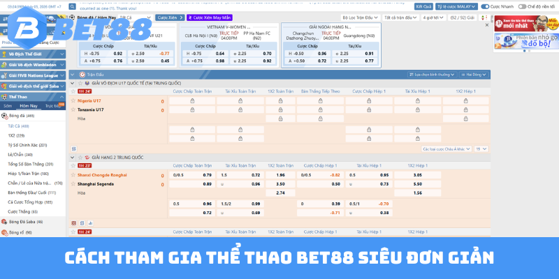 Cách tham gia thể thao BET88 siêu đơn giản