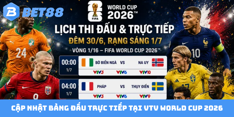 Cập nhật bảng đấu trực tiếp tại VTV World Cup 2026